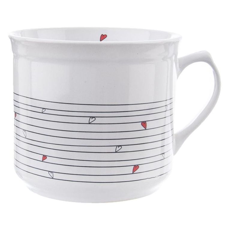 Orion, kubek z woreczkiem ceramiczny biały, serduszka, 700 ml