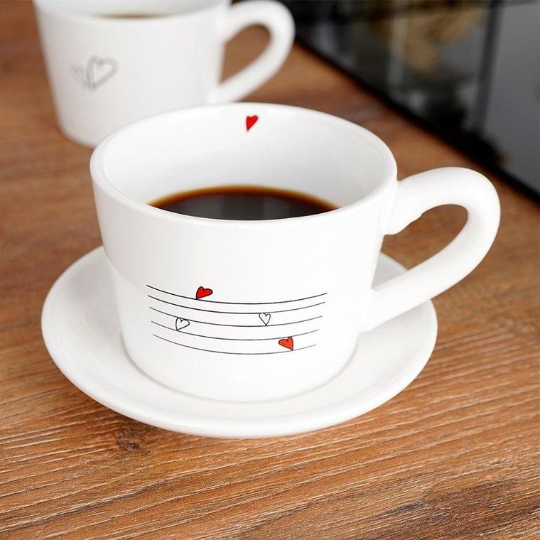 Orion, kubki / filiżanki z uchem ceramiczne białe, Serduszka, 2 szt., 210 ml