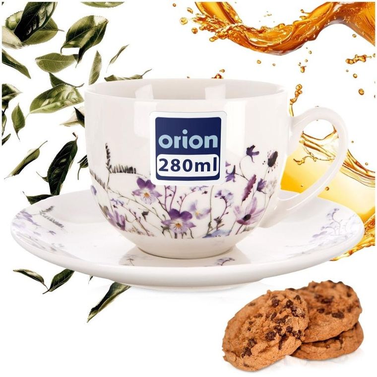 Orion, Louka, filiżanka ze spodkiem, porcelanowa, kwiaty, 260 ml