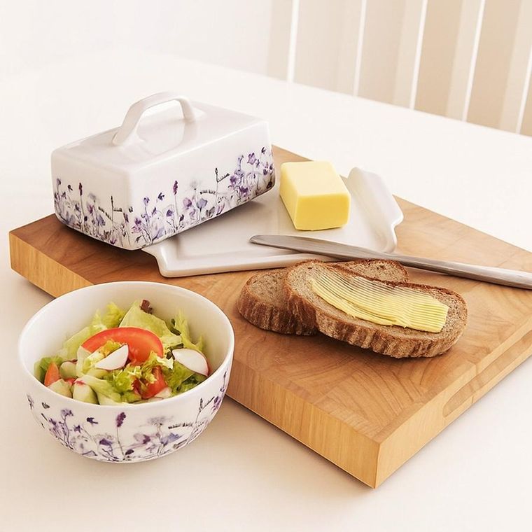 Orion, Louka, maselniczka porcelanowa, biała, kwiaty