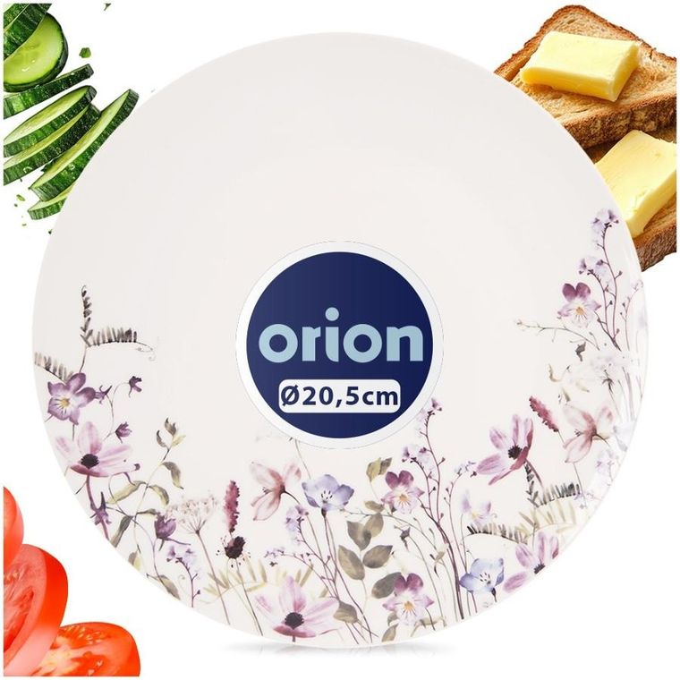 Orion, Louka, talerz deserowy porcelanowy, biały, kwiaty, 20,5 cm