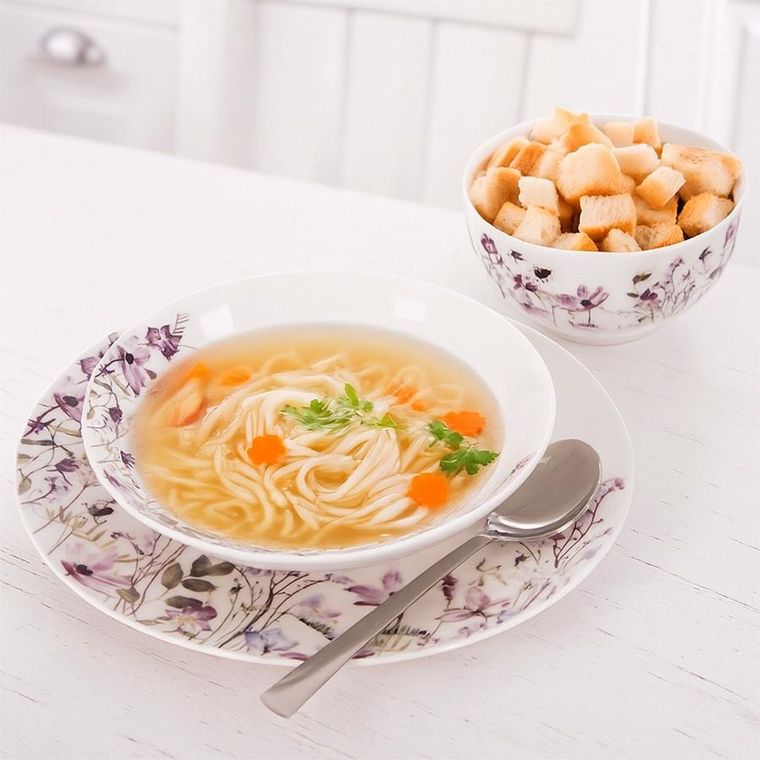 Orion, Louka, talerz obiadowy płytki, porcelanowy, biały, kwiaty, 27 cm