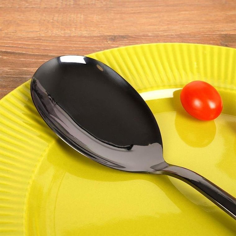 Orion, łyżka do sałaty, stalowa, czarna, 25 cm