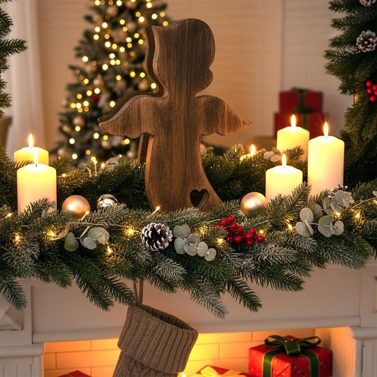 Orion, Mango, figurka świąteczna, drewniana, anioł, 38,5 cm