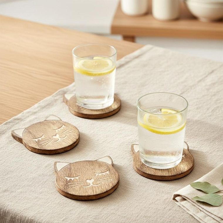 Orion, Mango, podstawki pod kubek, drewniane, 4 szt., 10-11 cm