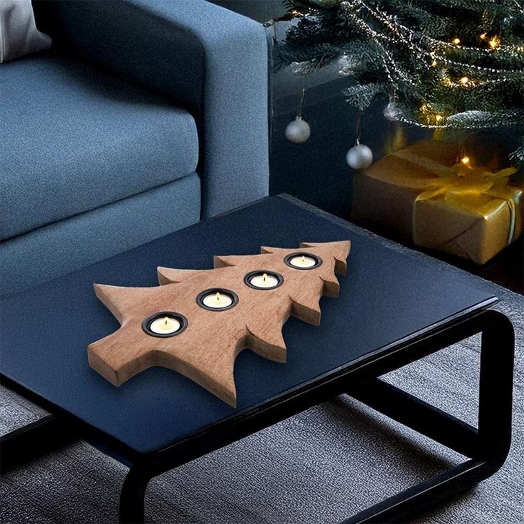 Orion, Mango, świecznik drewniany, na 4 świeczki, 40-27,5 cm