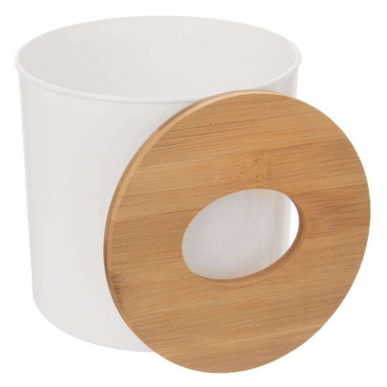 Orion, mini kosz łazienkowy z bambusową pokrywką, biały, 1,5l