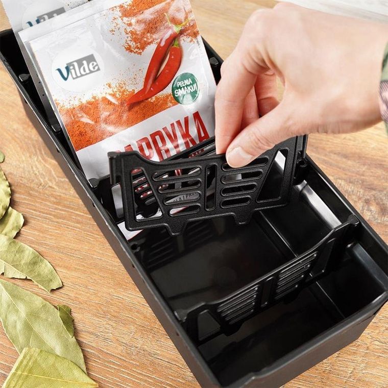 Orion, organizer kuchenny na torebki z przyprawami, czarny, 30-13-8 cm