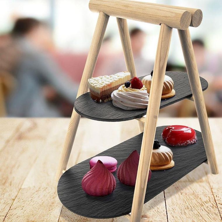 Orion, patera 2-poziomowa drewniana kamienna, 41-24-38.5 cm