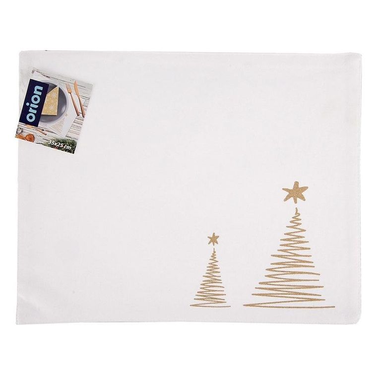 Orion, podkładka na stół bawełniana świąteczna, biała, choinka, 33,5-26 cm