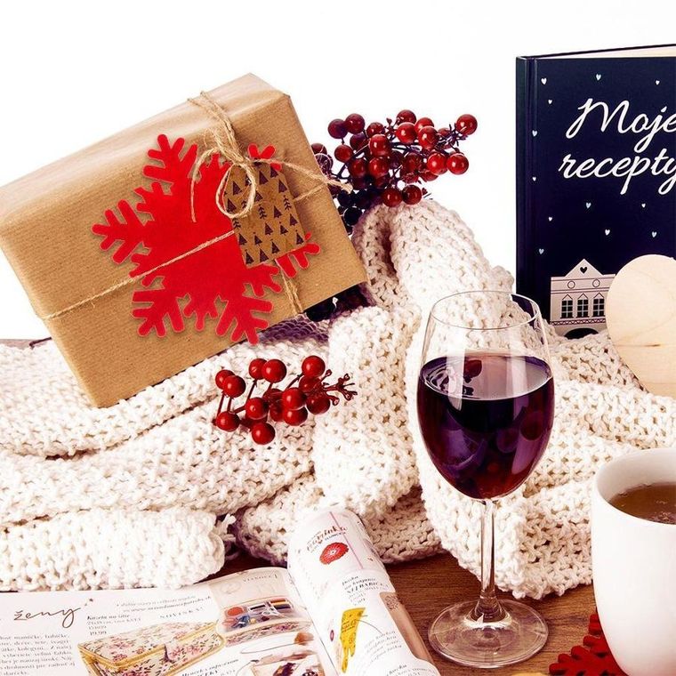 Orion, podstawka pod kubek, filcowa, czerwona płatek śniegu, 6 szt., 13.5 cm