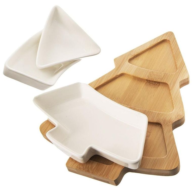 Orion, porcelanowe miseczki na przekąski, białe na tacy, 28 cm, 4 elementy