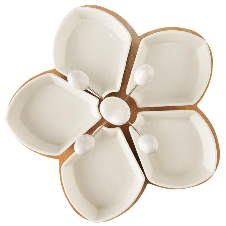 Orion, porcelanowe miseczki na przekąski, białe na tacy, 28.5 cm, 10 elementów