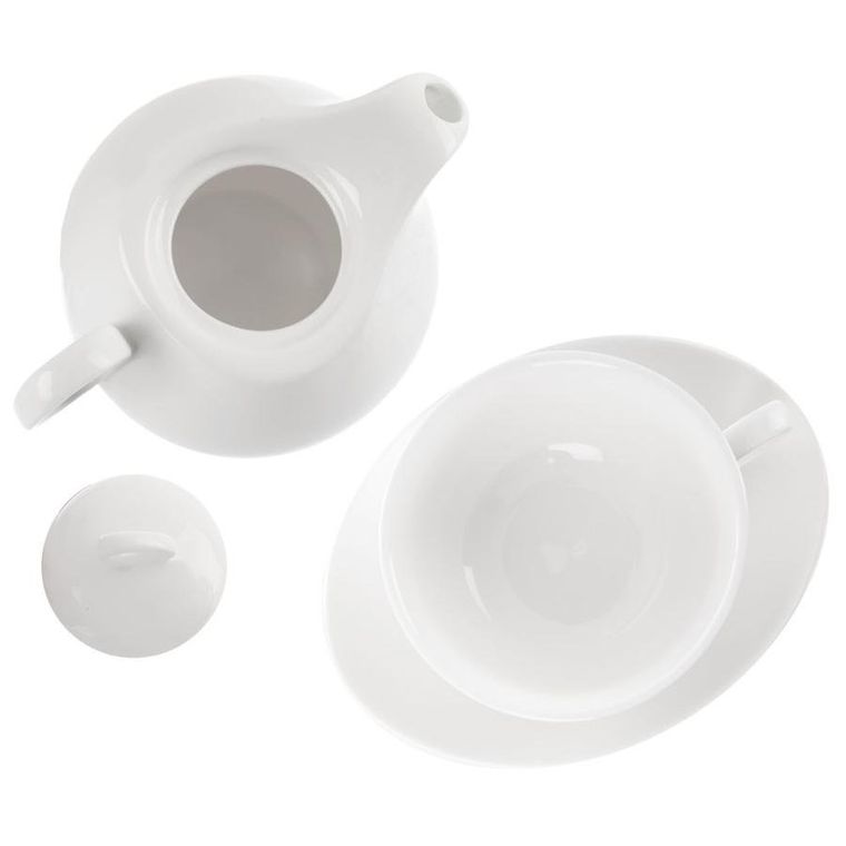 Orion, porcelanowy dzbanek z filiżanką do herbaty, biały, Mona, 3 elementy