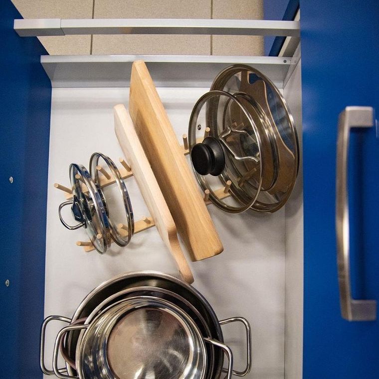 Orion, stojak na talerze i pokrywki, drewniany, 35.5-13.5-11 cm