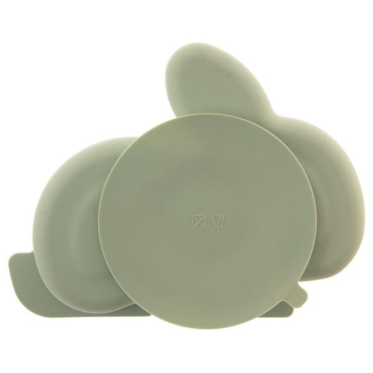 Orion, talerz dla dziecka silikonowy dzielony, zielony zajączek, 23-18,5-3,5 cm