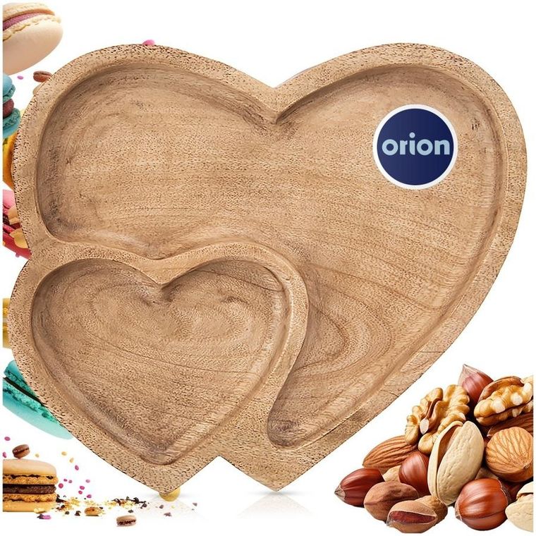 Orion, talerz do serwowania drewniany podwójny, serce mango, 23-20 cm