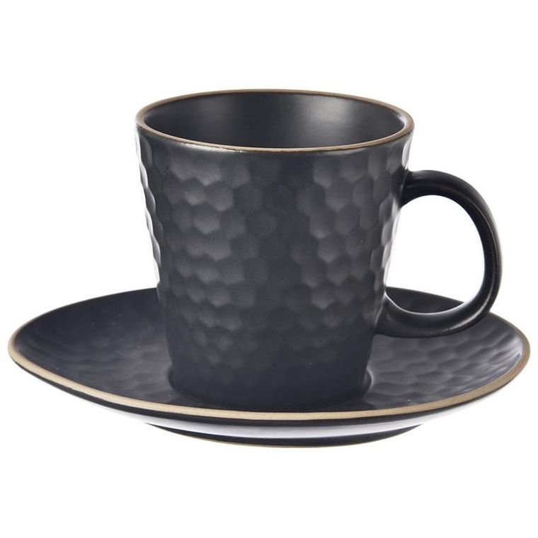 Orion, Tea Time, filiżanka ze spodkiem, ceramiczna, czarna, 235 ml