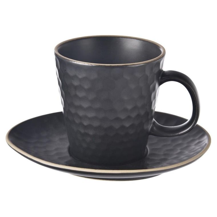 Orion, Tea Time, filiżanka ze spodkiem do kawy espresso, ceramiczna, czarna, 95 ml