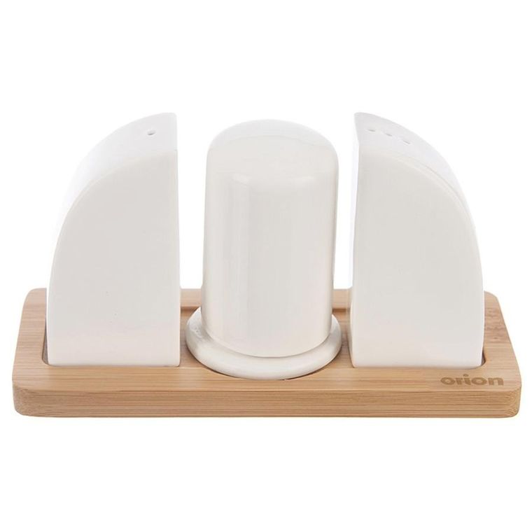Orion, Whiteline, solniczka i pieprzniczka porcelanowa, ze stojakiem, 4 el.