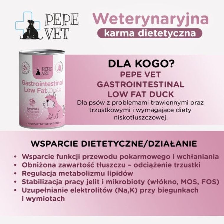 Paka Zwierzaka, Pepe Vet, Gastrointestinal Low Fat Duck, karma mokra dla psów, 400g