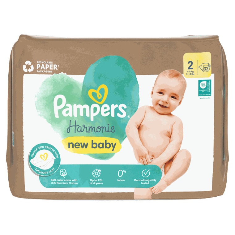 Pampers, Harmonie Baby, pieluchy jednorazowe, rozmiar 2, 4-8 kg, 32 szt.