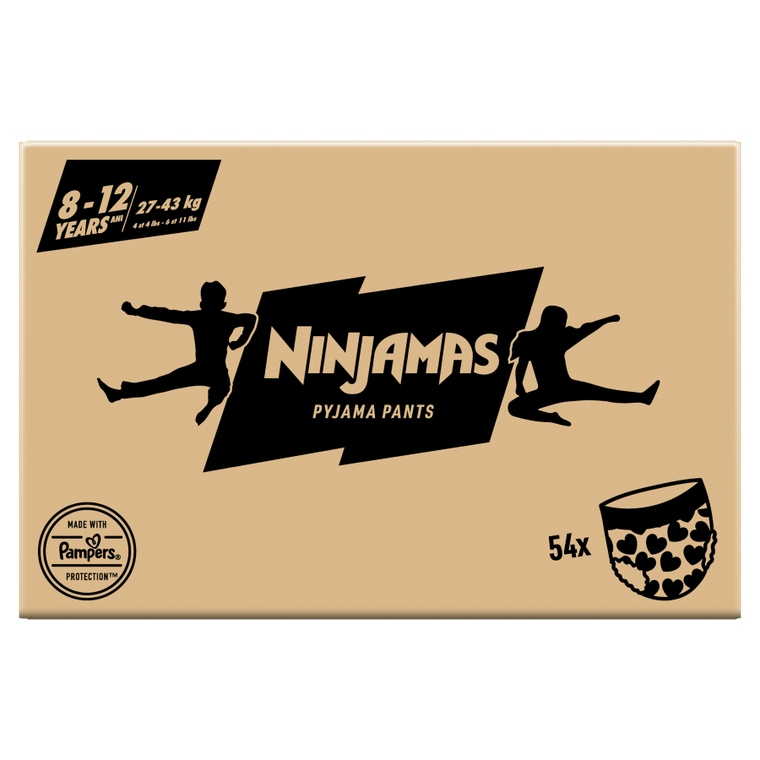 Pampers, Ninjamas, chłonna bielizna dla chłopca na noc, rozmiar 8-12 lat, 27-43 kg, 54 szt.