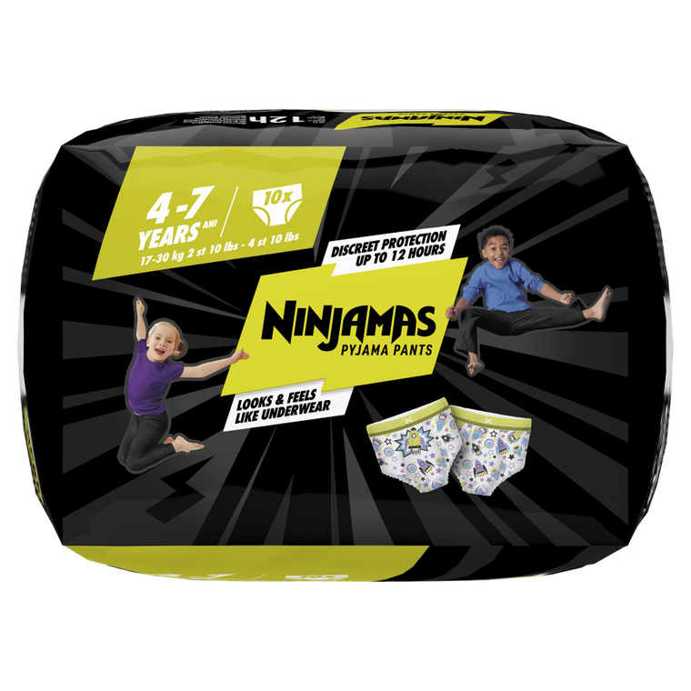Pampers, Ninjamas, chłonna bielizna na noc, rozmiar 4-7 lat, 17-30 kg, 10 szt.