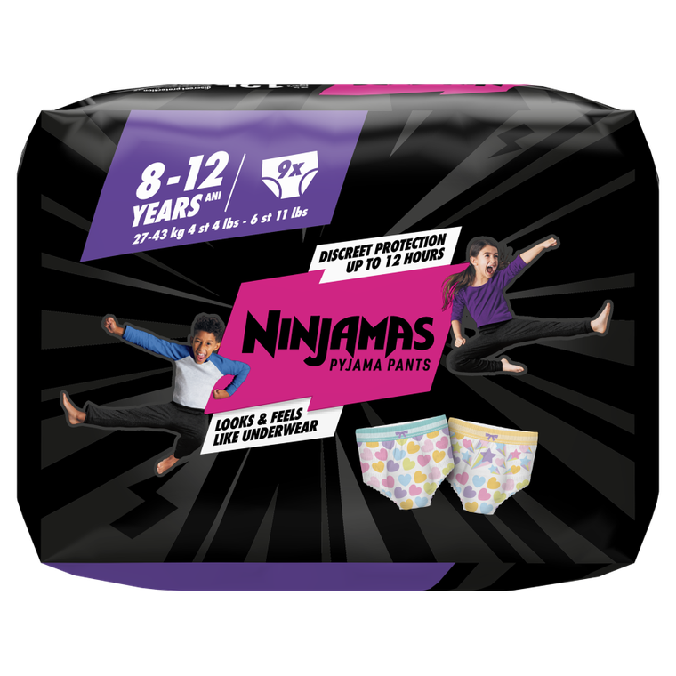 Pampers, Ninjamas, Serduszka, chłonna bielizna na noc, rozmiar 8-12 lat, 27-43 kg, 9 szt.