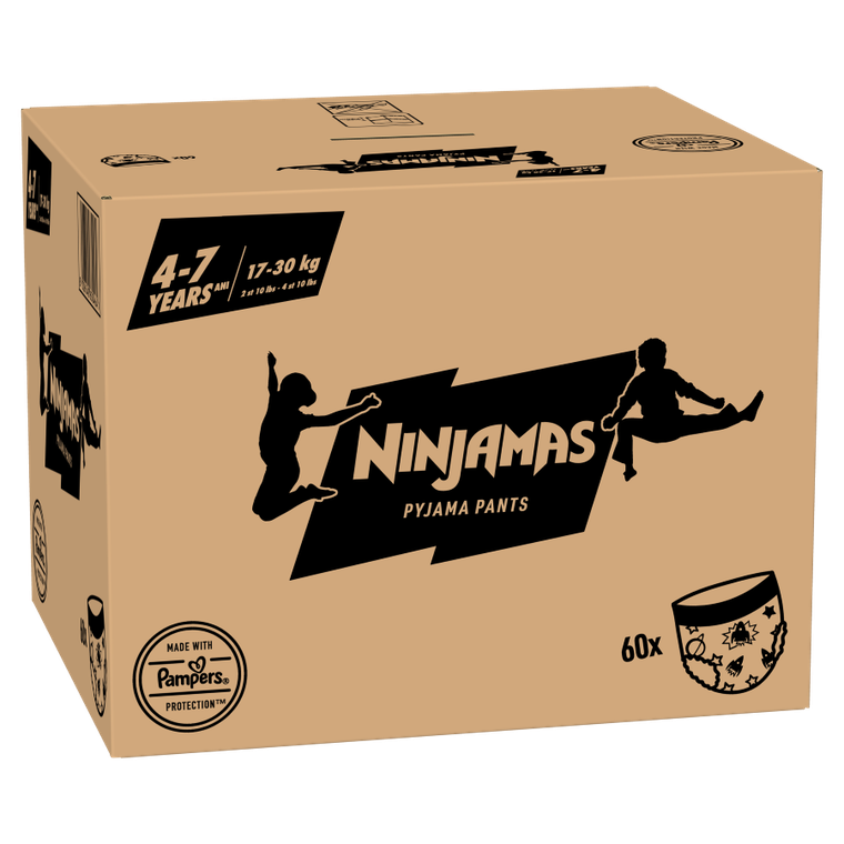 Pampers, Ninjamas, Statki kosmiczne, chłonna bielizna na noc, rozmiar 4-7 lat, 17-30 kg, 60 szt.