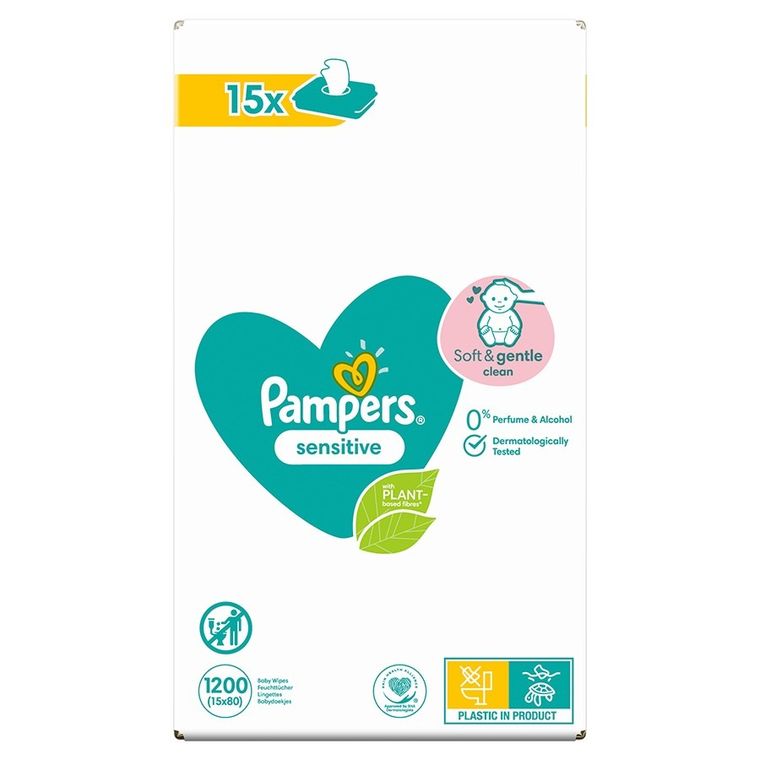Pampers, Sensitive, chusteczki nawilżane, 15-80 szt.