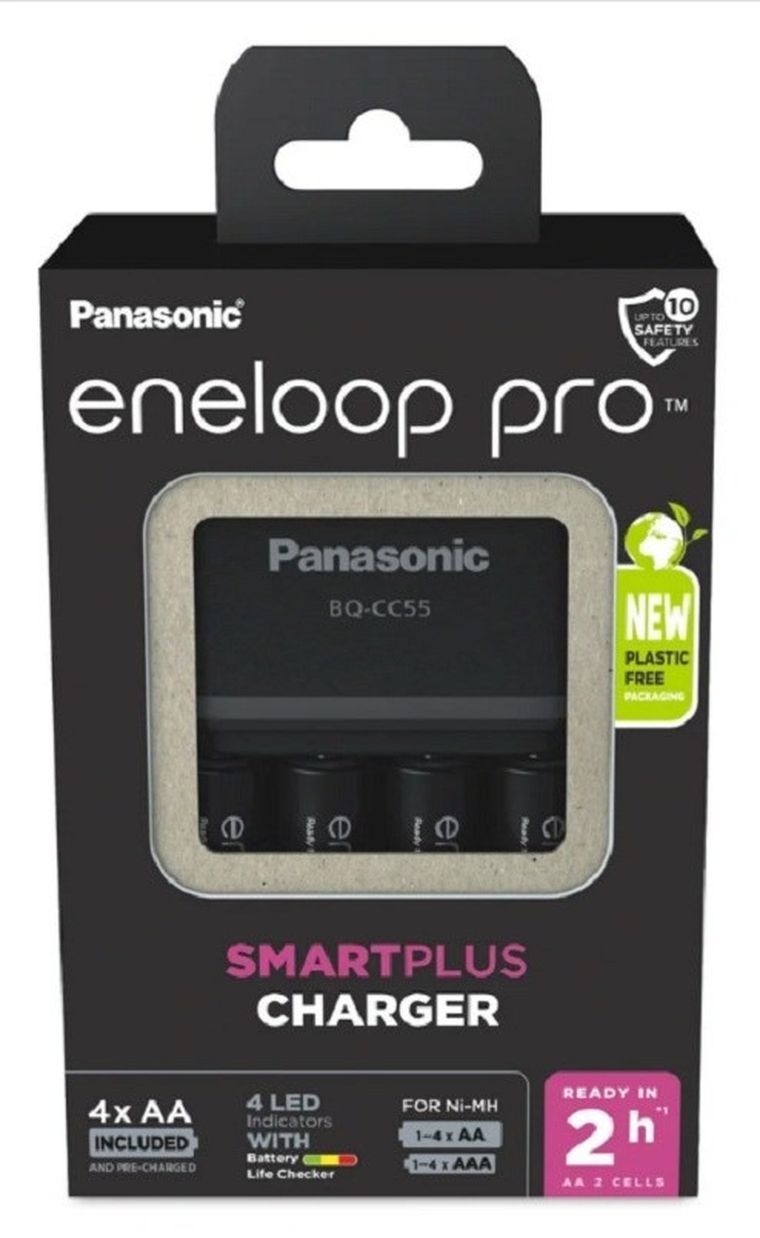Panasonic, ładowarka SMARTPLUS + 4x AA Eneloop, akumulatorki, Pro 2500 mAh