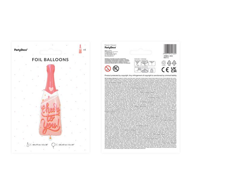 PartyDeco, balon foliowy Butelka, 38-97 cm, mix, 1 szt.
