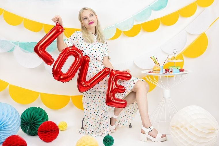 PartyDeco, balon foliowy, napis Love, 140 cm, czerwony