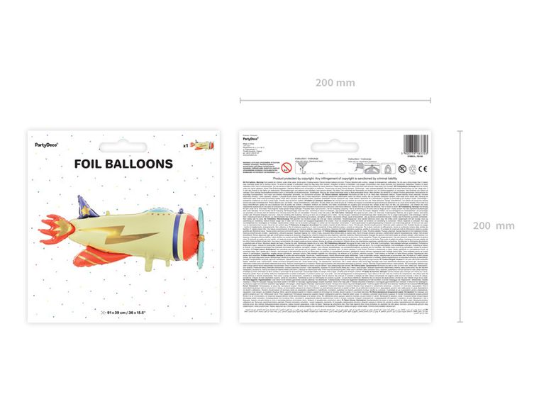 PartyDeco, balon foliowy Samolot, 91-39 cm, mix, 1 szt.