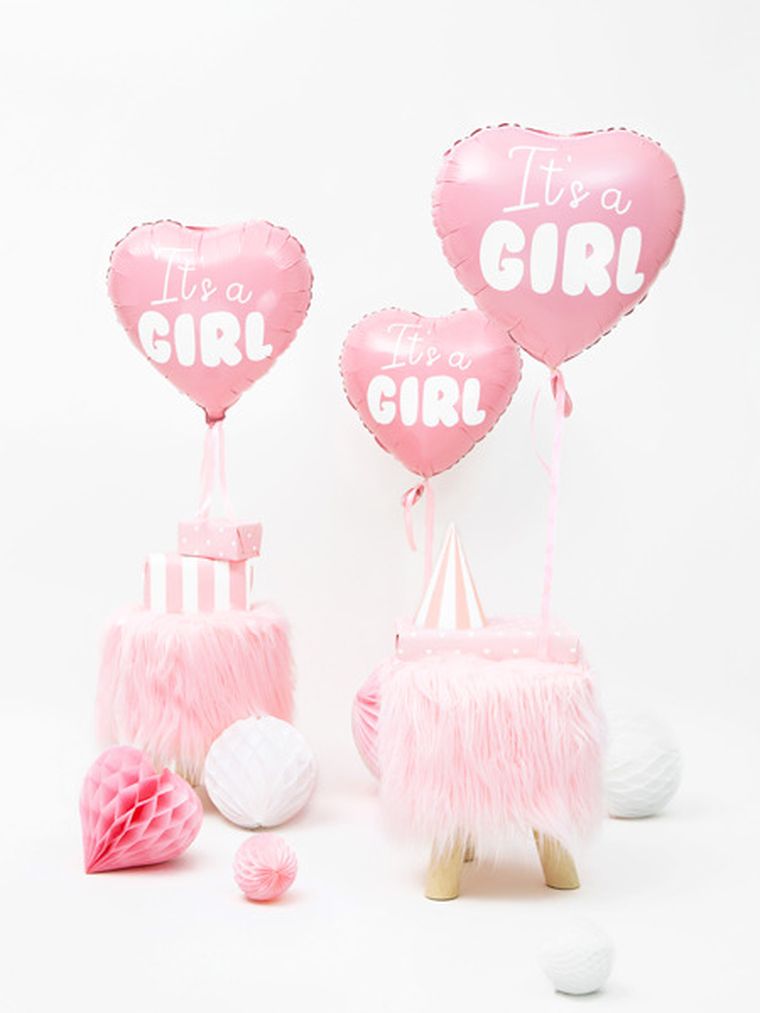 PartyDeco, balon foliowy, serce-It's a Girl, 45 cm, różowy