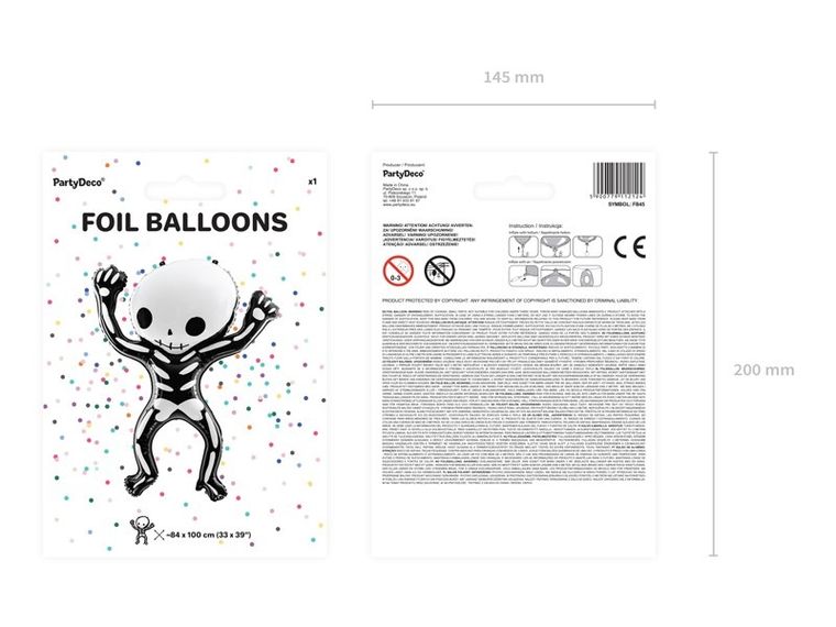 PartyDeco, balon foliowy Szkielet, 84-100 cm