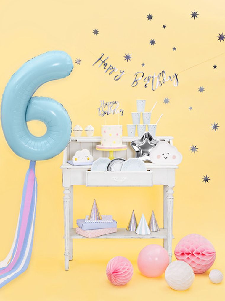 PartyDeco, balon foliowy, w kształcie cyfry 6, 86 cm, jasny niebieski