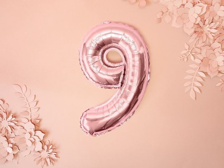 PartyDeco, balon foliowy, w kształcie cyfry 9, różowy, 35 cm
