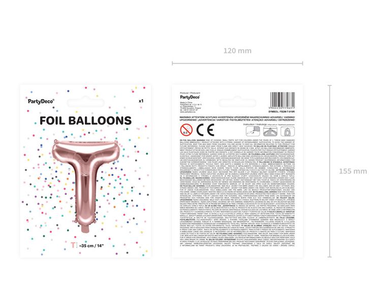 PartyDeco, balon foliowy, w kształcie litery T, 35 cm, różowe złoto