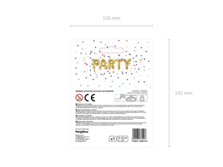 PartyDeco, balon foliowy, w kształcie litery X, 35 cm, złoty