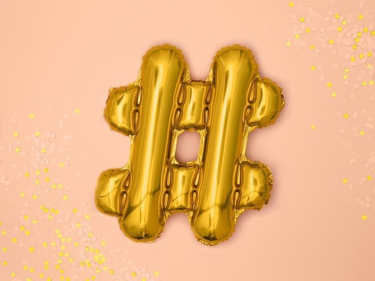 PartyDeco, balon foliowy, znak #, 35 cm, złoty