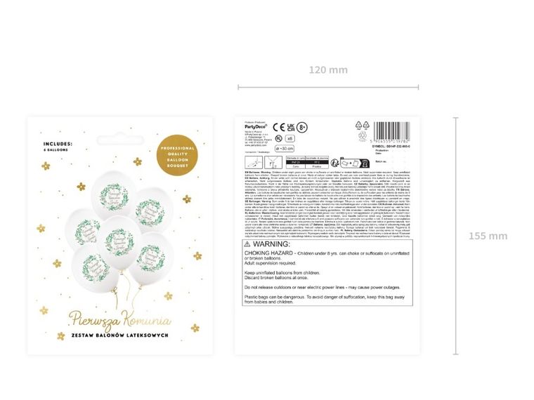 PartyDeco, balon, Pierwsza Komunia Święta 30 cm, 6 szt.