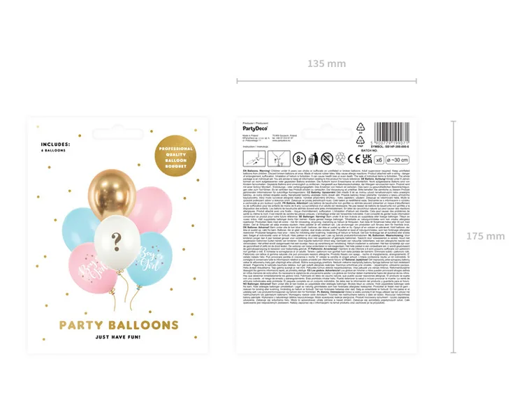 PartyDeco, balony 30 cm, Boy or Girl, mix, 6 szt.