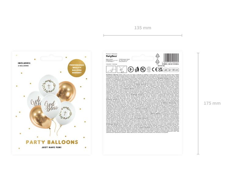 PartyDeco, balony 30 cm, God Bless, mix, 6 szt.