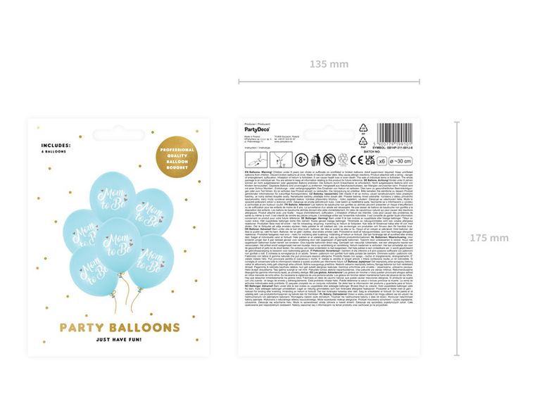 PartyDeco, balony 30 cm, Mom to Be, Pastel Light Blue, 6 szt.