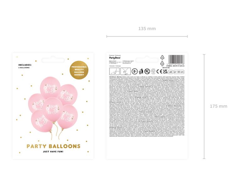 PartyDeco, balony 30 cm, Mom to Be, Pastel Pale Pink, 6 szt.