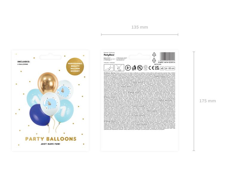 PartyDeco, balony 30 cm, Roczek, Pastel Light Blue, 50 szt.