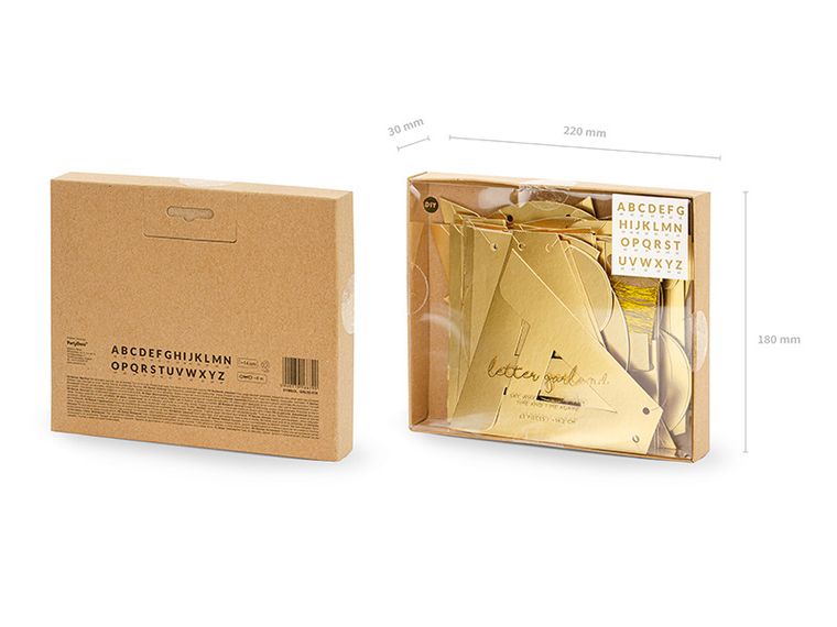 PartyDeco, baner Alfabet, złoty, 14 cm, 63 szt.