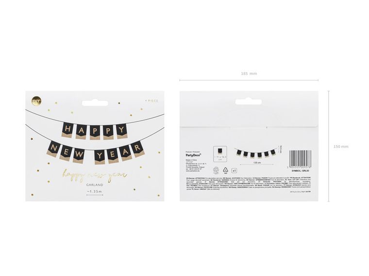 PartyDeco, baner Happy New Year, 135-16,5 cm, 1 szt.